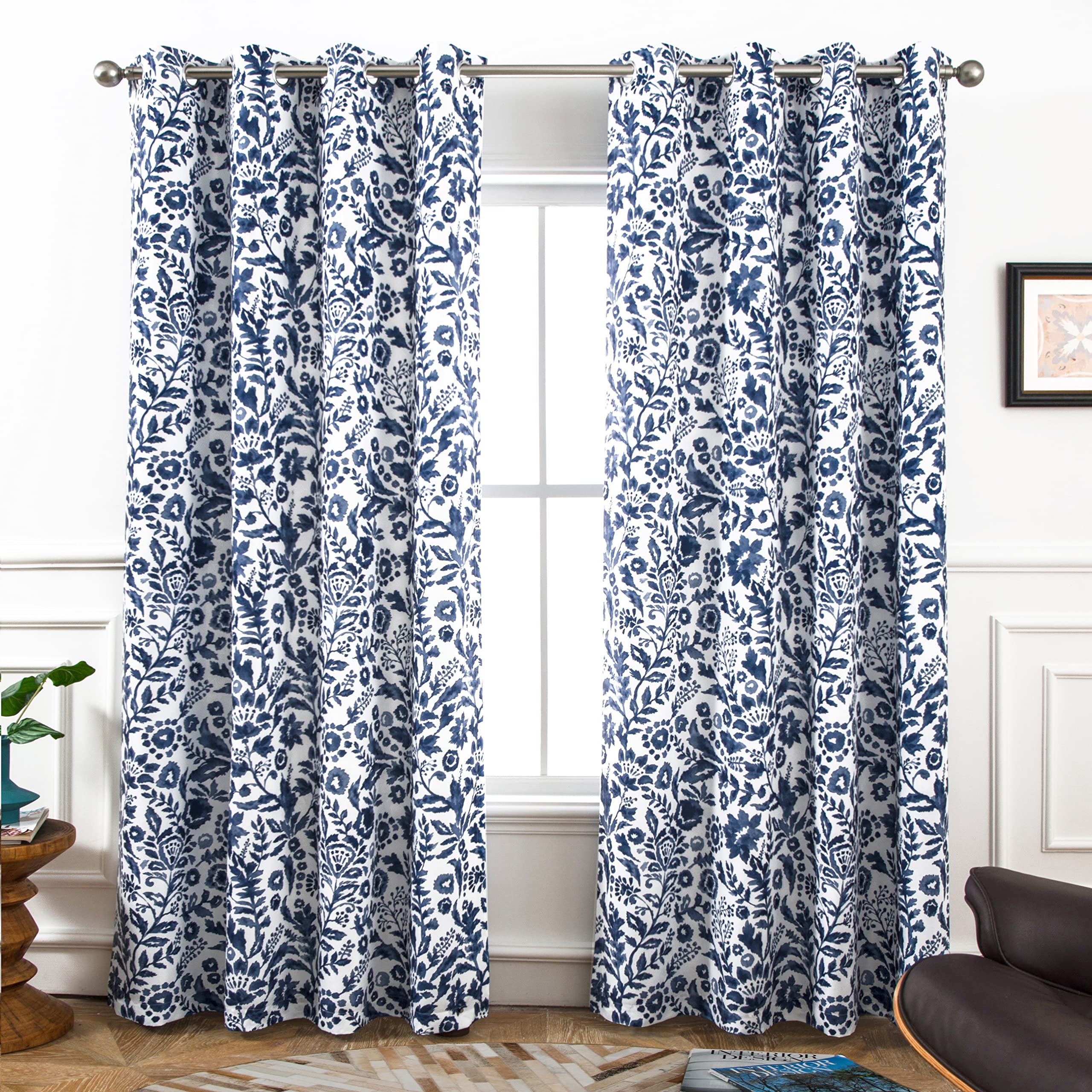 DriftAway Julia Watercolor Blackout Room Darkening Grommet Lined Thermal Insulated Energy Saving Window Curtains 2 Layers 2 Pane