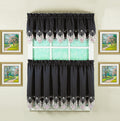 Todays Curtain Verona Reverse Embroidery Tier, 30, Black/Rose, 60 W X 30 L