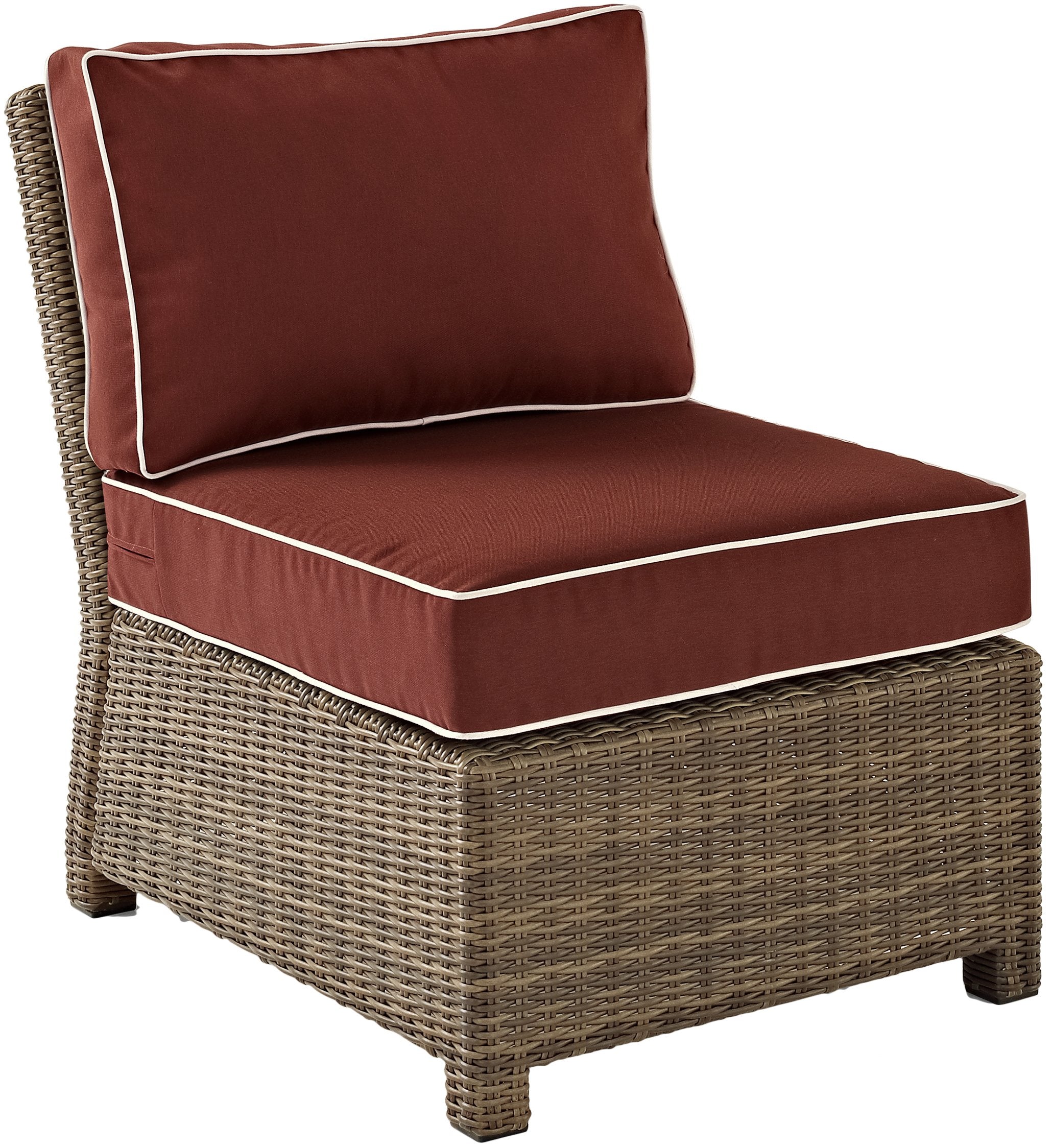 Crosley Furniture Bradenton Armless Outdoor Sectional Chair, Wicker Patio Chairs for Porch, Deck, Backyard, Brown with Sangria C