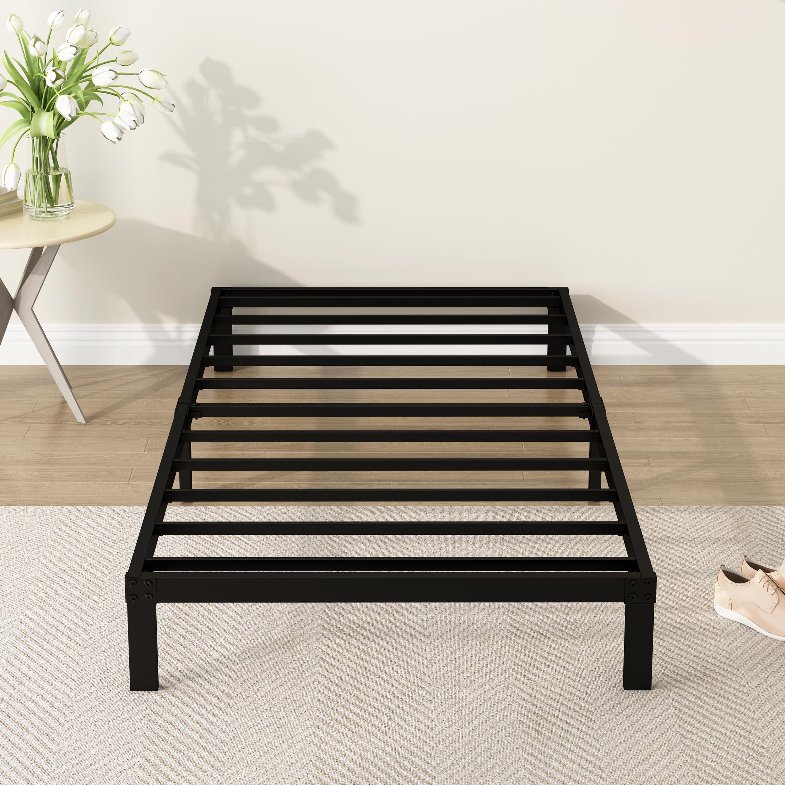 DiaOutro 9 Inch Twin Bed Frames Heavy Duty Low Profile Metal Platform No Box Spring Needed Mattress Foundation, Easy to Assembly