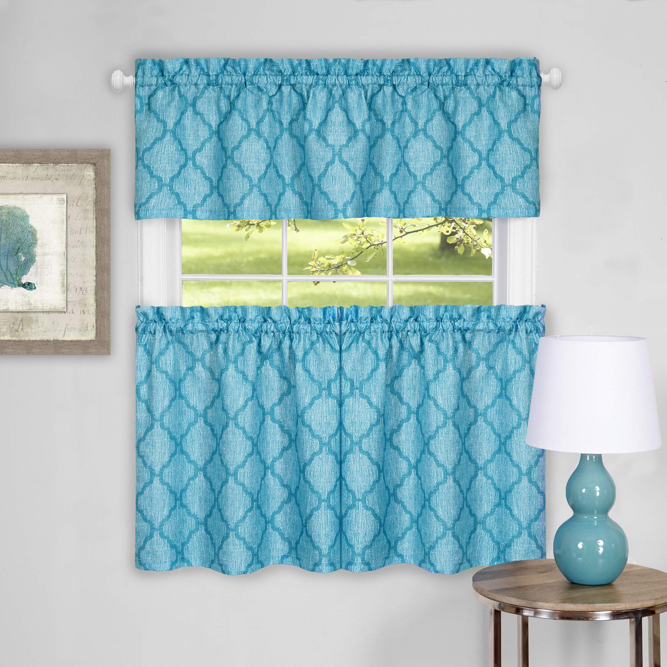 Achim Home Furnishings Colby Tier and Valance Set 58 x 24/58 x 14 - Turquoise