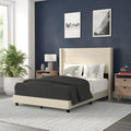 Flash Furniture Hollis Upholstered Platform Bed - Beige Faux Linen Wingback Headboard - Full - Mattress Foundation with Slatted 