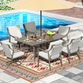 NATURAL EXPRESSIONS 7 Piece Patio Dining Table Outdoor Furniture Set for 6, 4Pcs Fixed and 2Pcs Swivel Patio Dining Chairs with 