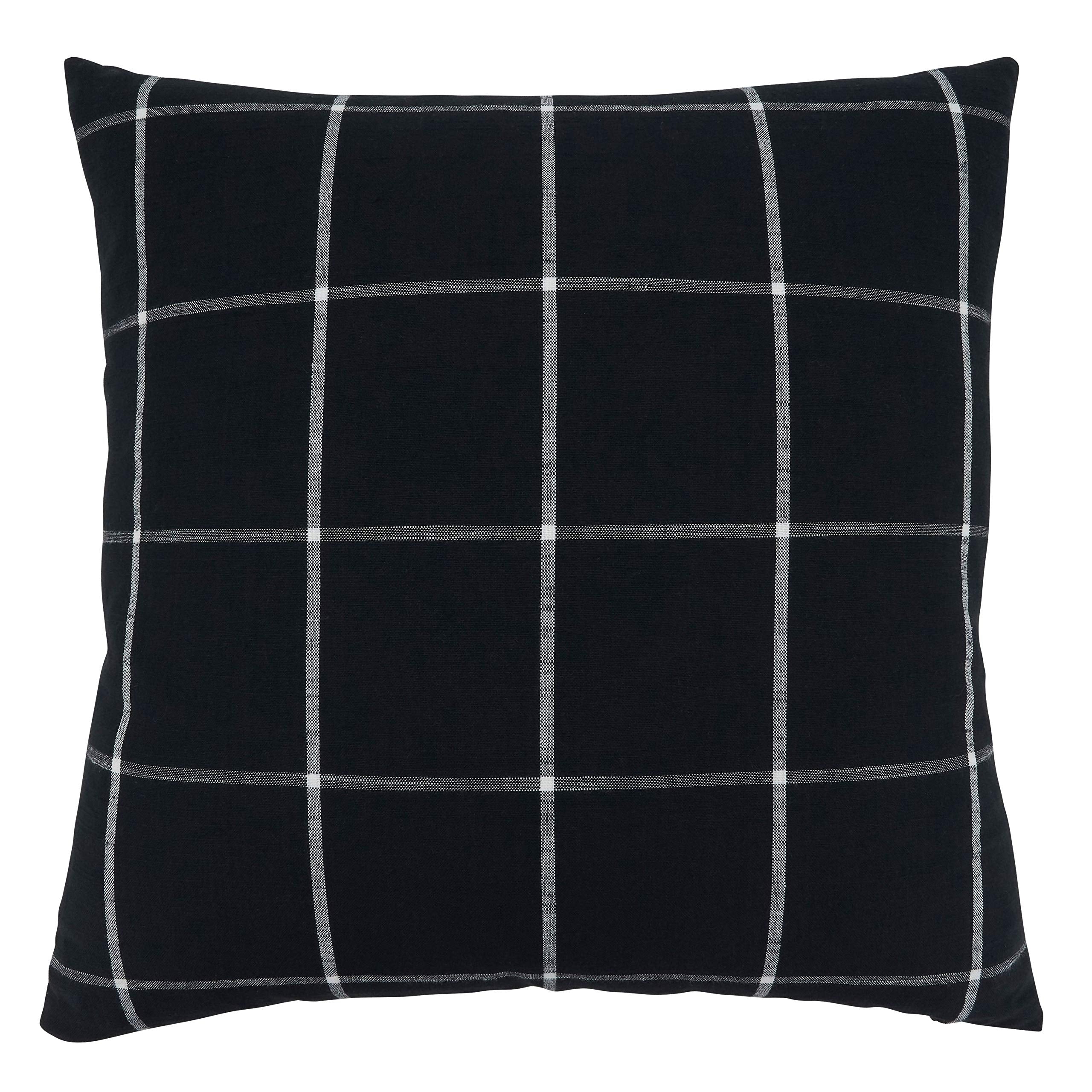 SARO LIFESTYLE Hester Collection Large Plaid Pillow Cover, 20, Black