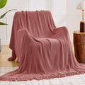 inhand Coral Pink Throw Blanket for Couch Bed,Chunky Chenille Woven Soft Warm Christmas Blankets Gifts for Women with Tassels, C