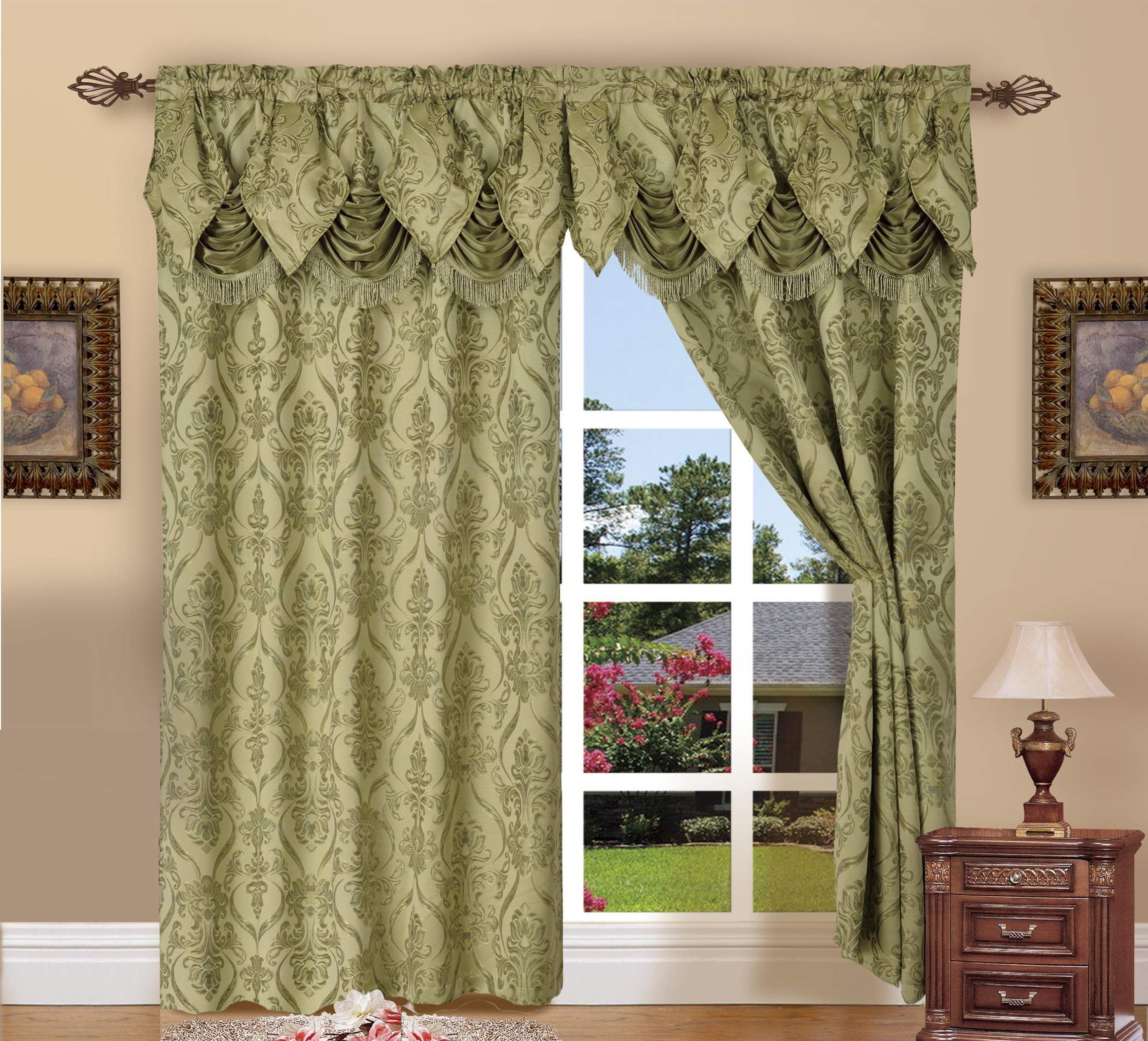 Elegant Comfort Penelopie Jacquard Look Curtain Panel Set, 54 by 84-Inch, Sage, Set of 2