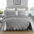 MarCielo 3-Piece 100% Cotton Oversized Bedspread Lightweight Quilt Coverlet Embroidery Farmhouse Bedding Set (Tk Light Grey, Que