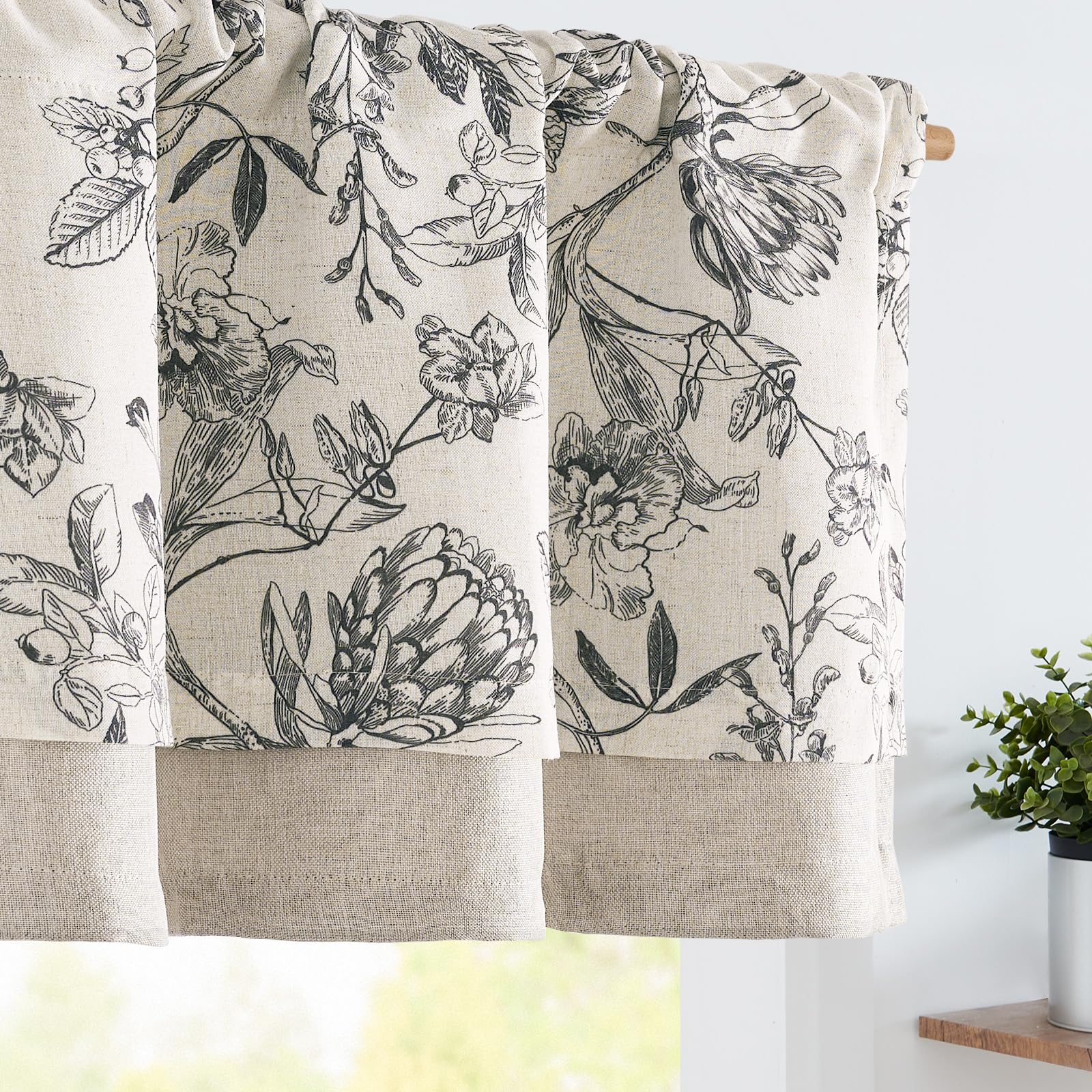 jinchan Linen Floral Valance for Windows Blackout Double Layer Valance Curtain 18 Inch Length for Living Room Bathroom Overlay B
