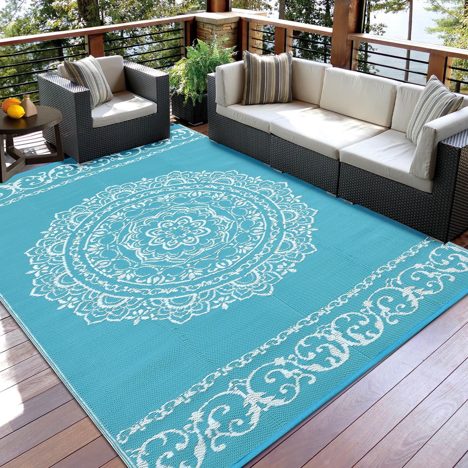 Garvee Waterproof Outdoor Rug 9x12 ft, Reversible Outdoor Plastic Straw Rug, RV Mat, Indoor Outdoor Carpet for Patio, Camping, B