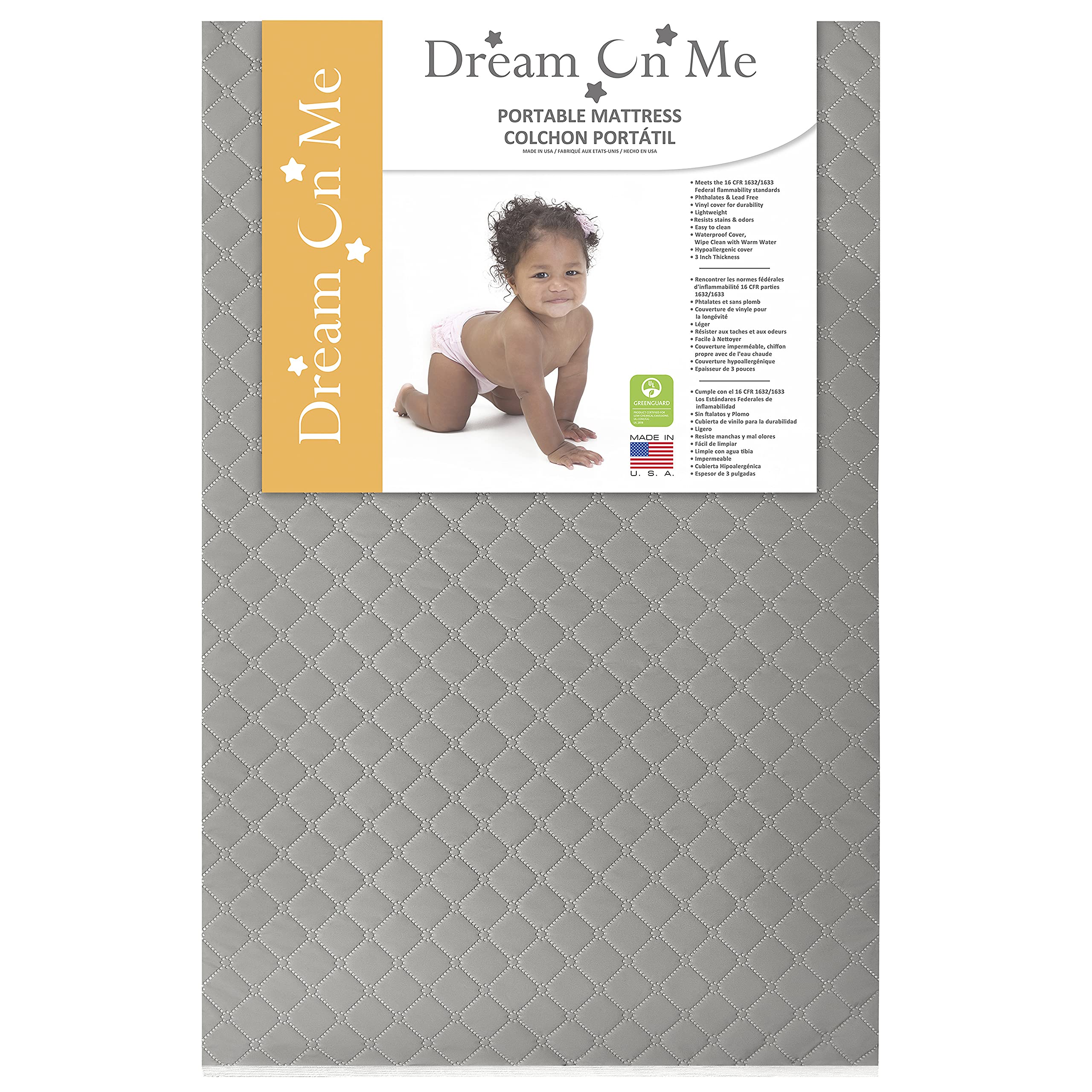 Aster 3 Fiber Portable Mini Crib Mattress, Waterproof Vinyl Cover, Greenguard Gold Certified, Mini Crib Mattress, 38 L x 24 W x 