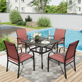 HERAS HOUSE 5 Pieces Patio Dining Set, Outdoor Table and Chairs Set for 4, 4 x Red Textilene Dining Chair, 37 Square Metal Dini