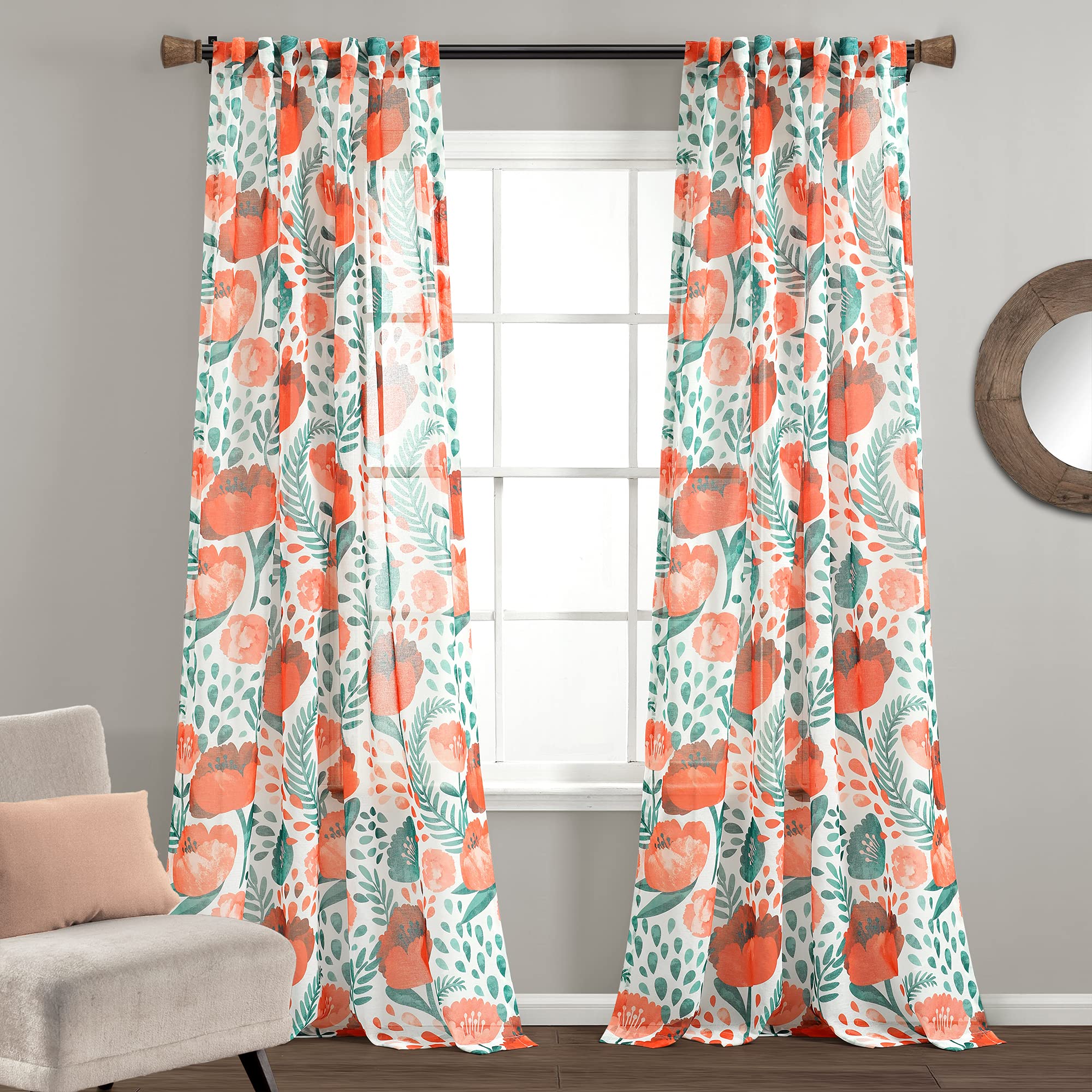 Lush Decor Pair Poppy Garden Sheer Window Curtain Panels Multi 52X84 Set, 84 Long x 52 Wide