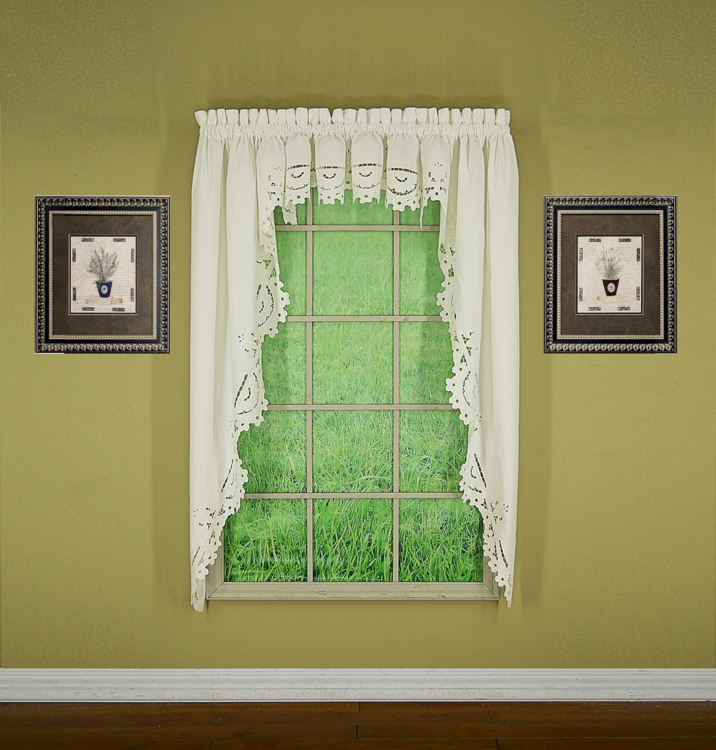 Todays Curtain Imperial Classic Drawn Cutwork Window Swagger, 63-Inch, Beige