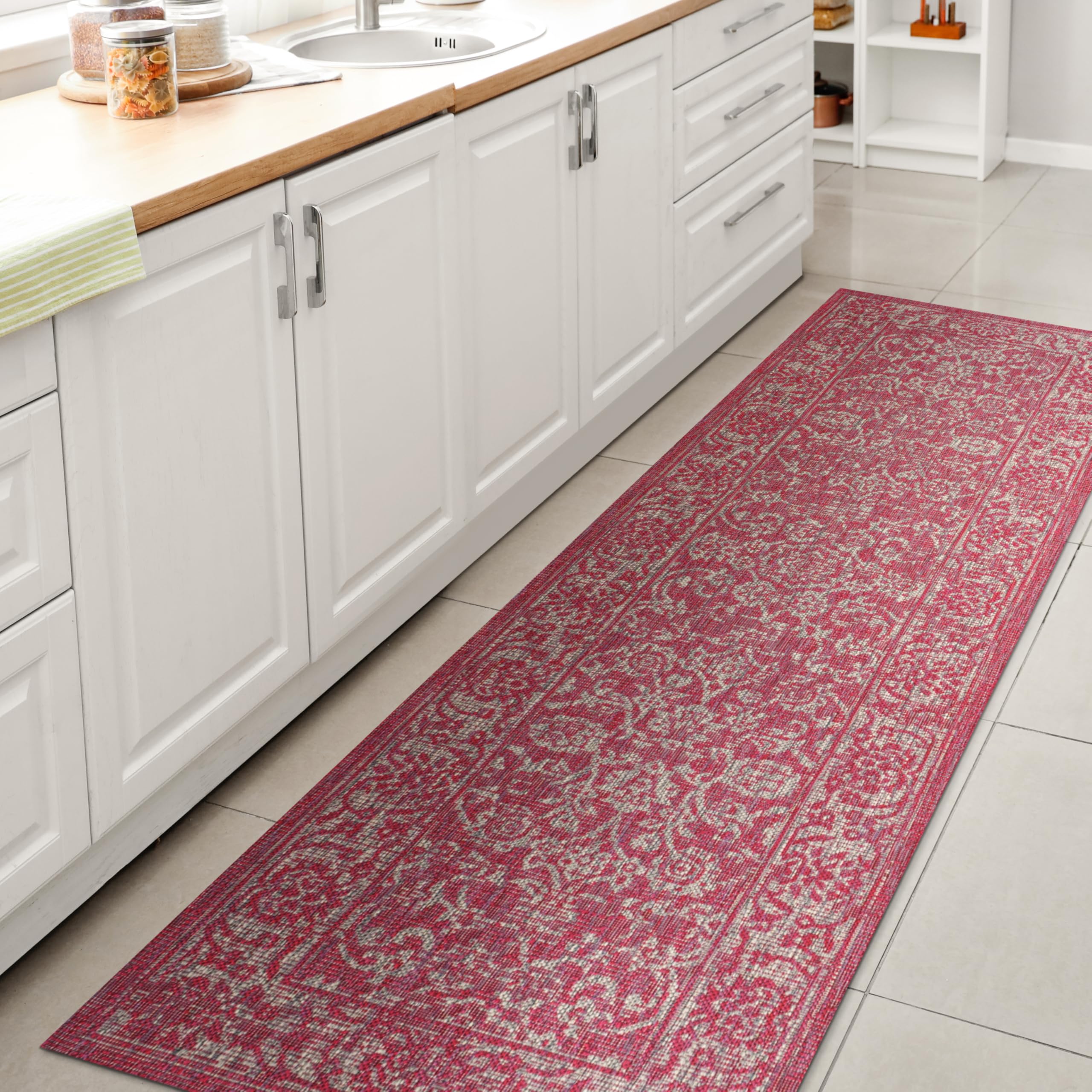 JONATHAN Y SMB100G-210 Tela Bohemian Textured Weave Floral Indoor Outdoor Area Rug, Coastal Traditional Transitional Easy Cleani