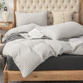 PURE ERA Jersey Knit Duvet Cover Set 100% T-Shirt Heather Cotton Super Soft Comfy Classic Striped Design, with Zipper Closure, H