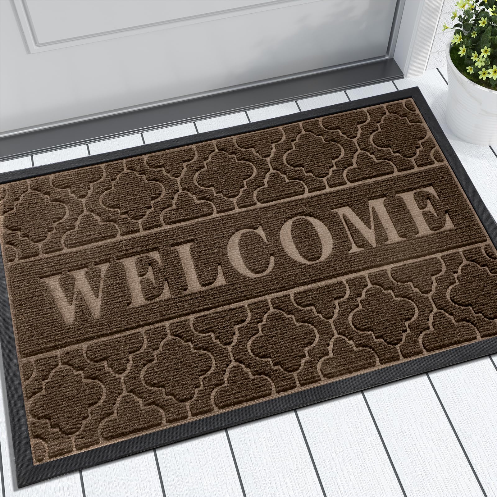 Yimobra Welcome Mat Outdoor Indoor, 29.5x17 All-Season Waterproof Front Door Mat, All-Weather Heavy Duty Doormat, Low Profile Po