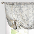 jinchan Tie Up Valance Gray Floral Linen for Windows Farmhouse Valance 54 Inch Peonies Botanical Short Window Treatment Adjustab