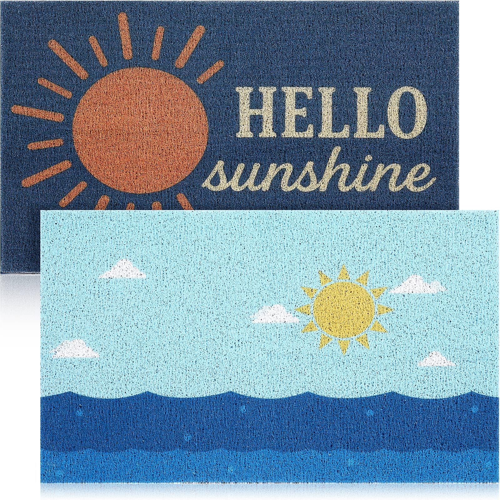 Drydiet 2 Pcs Hello Sunshine Decorative Doormat Sunshine Welcome Mat Lavender Sun Floor Mats Summer Non Slip Door Rugs for Outdo