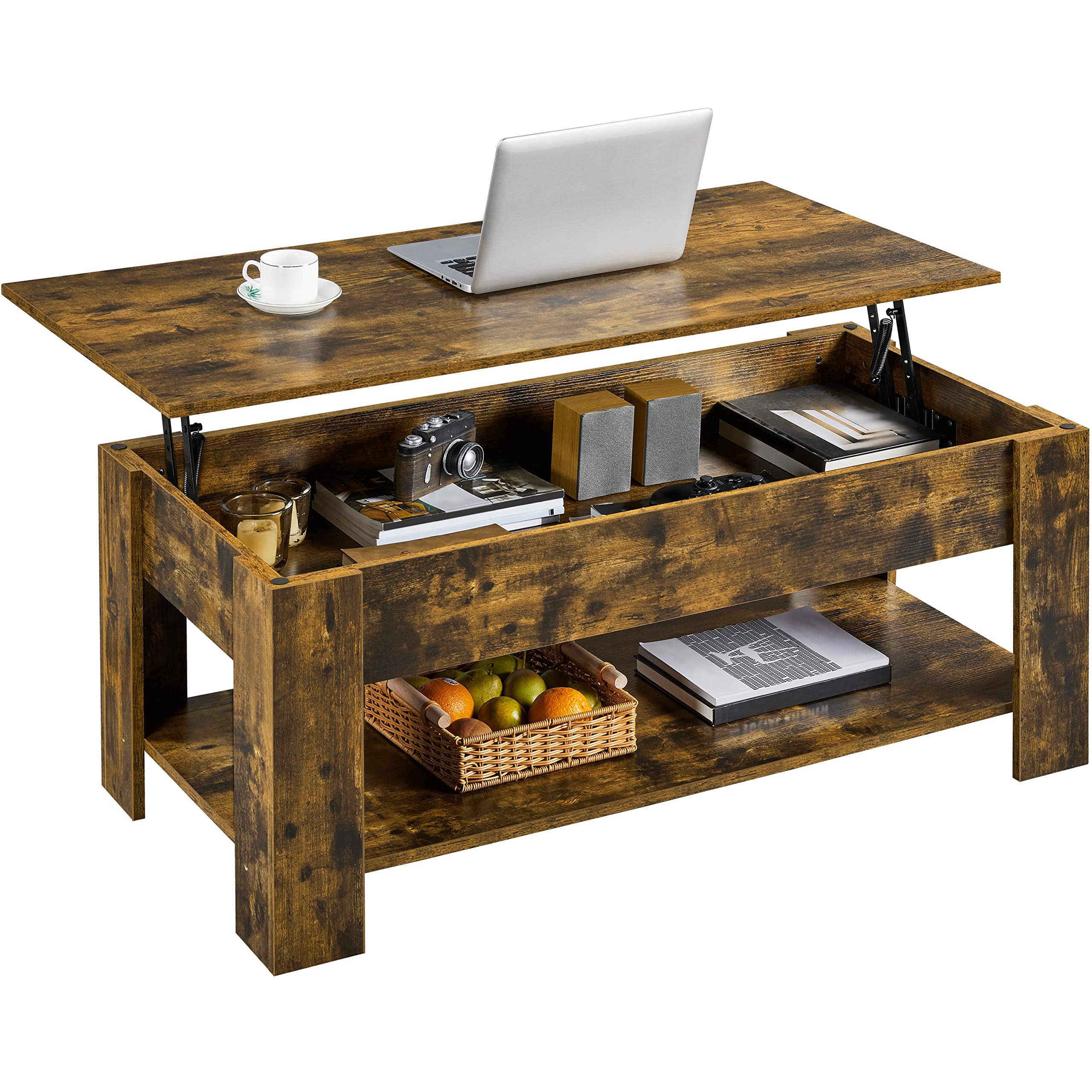 Yaheetech Coffee Table, 47.5in Lift top Coffee Table with Hidden Compartment and Storage Shelf, Lift Tabletop Dining Table for L