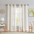 Central Park Beige White Stripe Farmhouse Curtains Semi-Sheer Rayon Blend Heavy Linen Texture Window Curtain Panel 6 Grommets Tr
