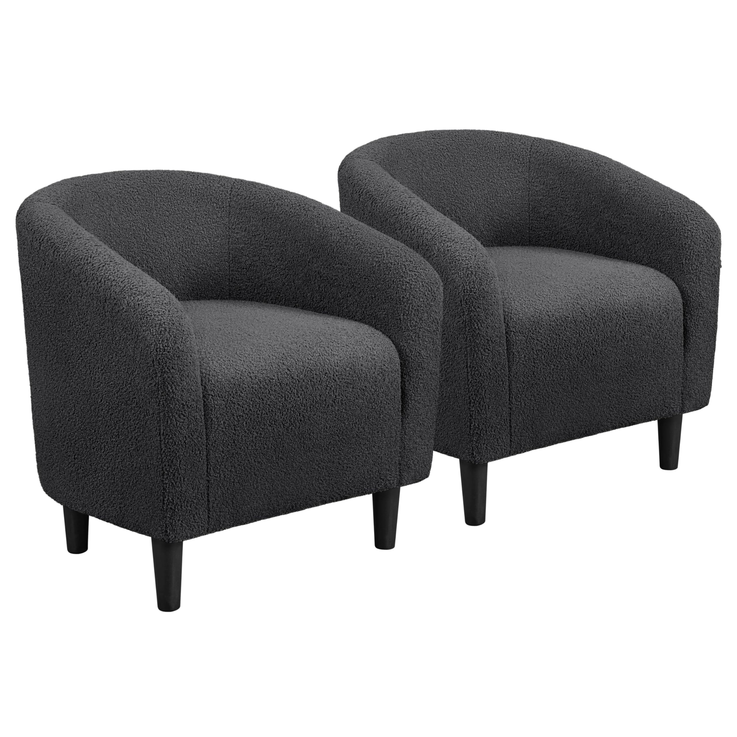 Yaheetech Accent Chairs Set of 2, Furry Living Room Chairs, Sherpa Barrel Chairs with Cozy Soft Padded, Boucle Fabric Armchais f