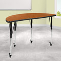 Flash Furniture Mobile 47.5 Half Circle Wave Collaborative Oak Thermal Laminate Activity Table - Standard Height Adjustable Legs