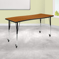 Flash Furniture Mobile 26W x 60L Rectangular Wave Collaborative Oak Thermal Laminate Activity Table - Standard Height Adjustable