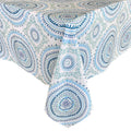 Newbridge 60 x 120 Inch Rectangle Fabric Tablecloth, Blue Circle Stitch, Indoor Outdoor No Iron Soil Resistant Dining Room, Part