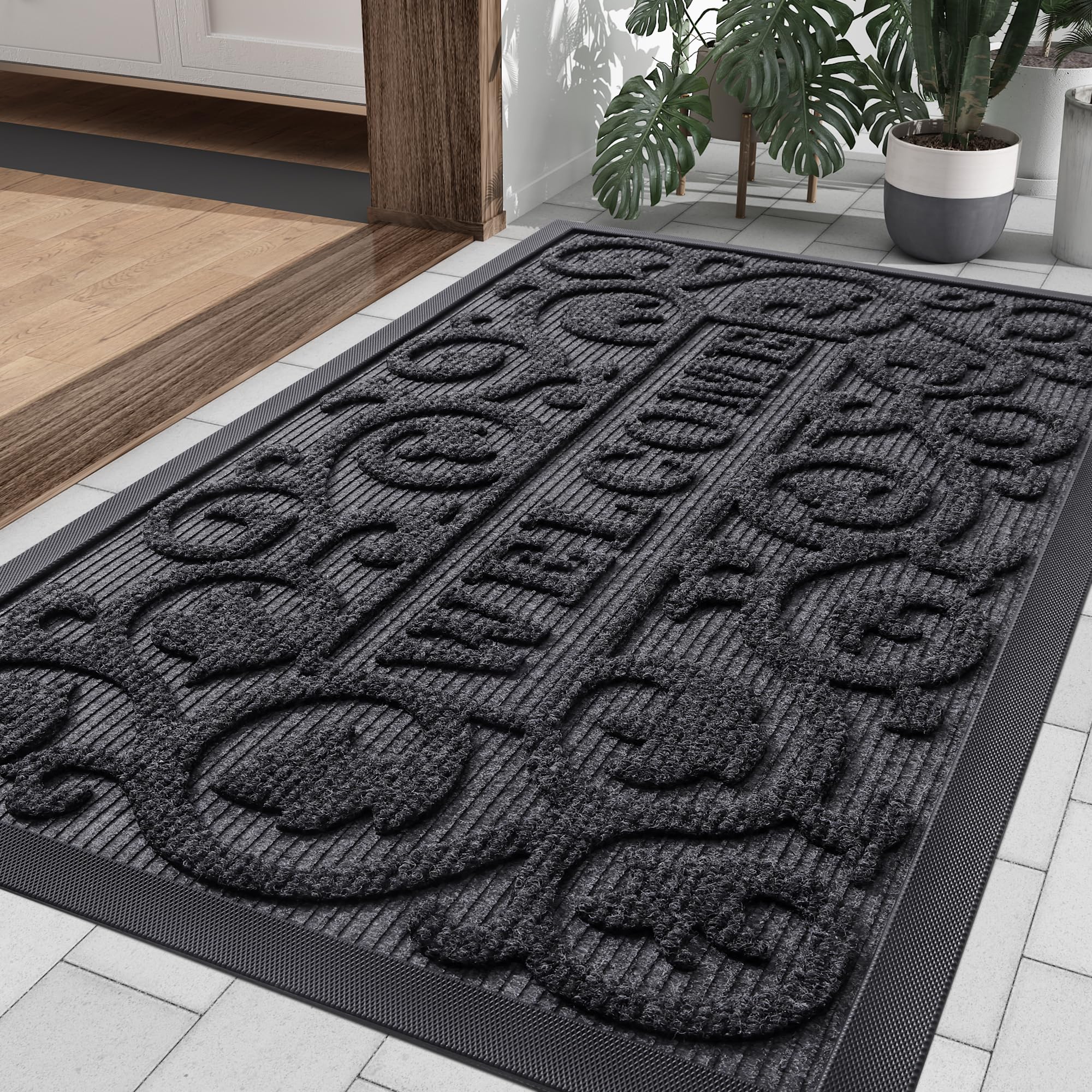 Smiry Welcome Door Mat Outside Entrance, Heavy Duty Trap Dirt and Moisture Easy Clean Low Profile Patio Porch Indoor Outdoor Fro