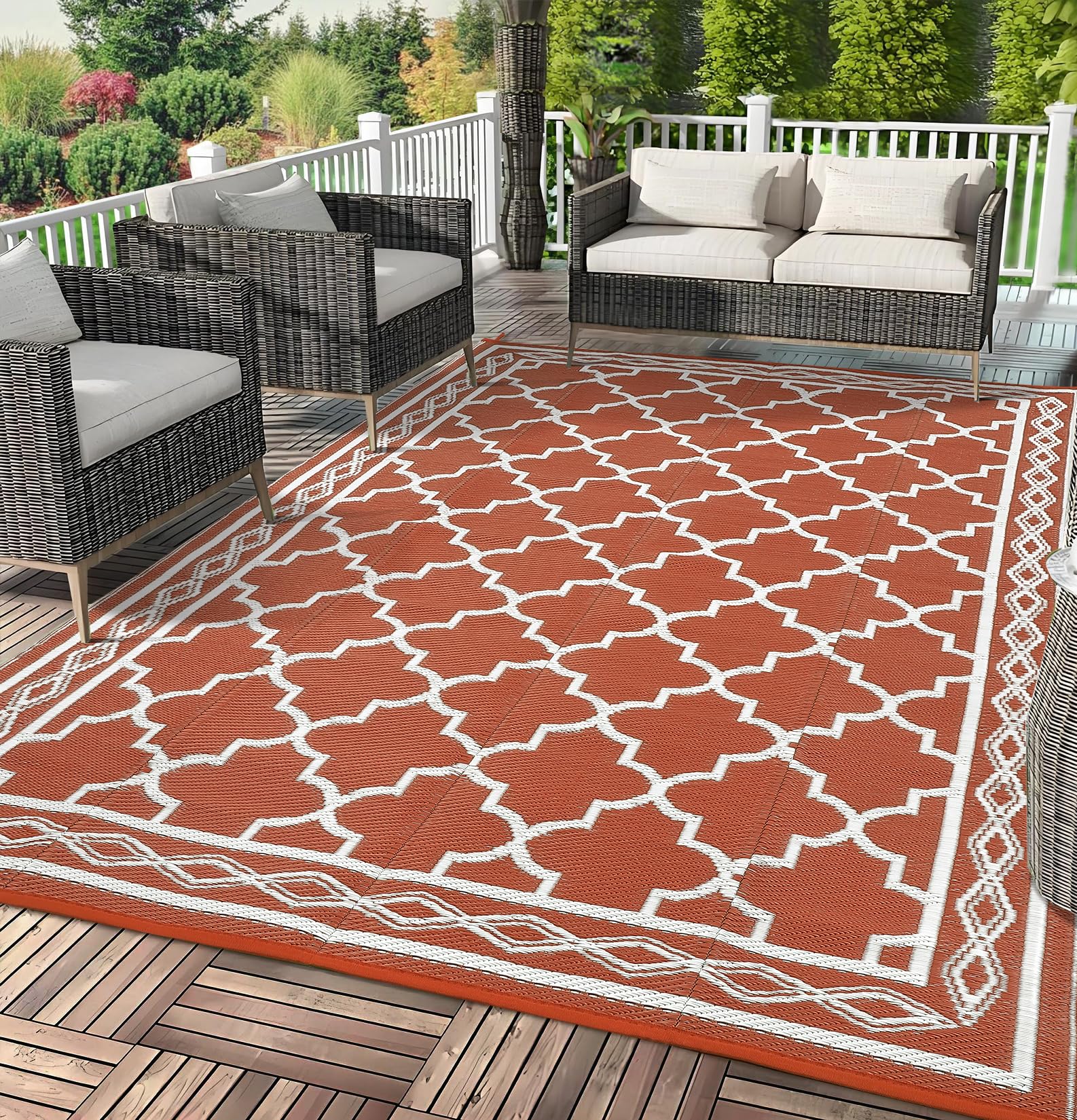 Garvee Large Outdoor Rugs 9x18 Waterproof Reversible Outdoor Plastic Straw Rugs, Easy Cleaning Patio Camping Carpet, All-Weather