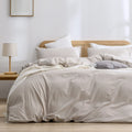 BESTOUCH Duvet Cover Set 100% Washed Cotton Linen Feel Super Soft Comfortable Chic Lightweight 3 PCs Home Bedding Set Solid Line