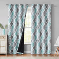Beauoop 100% Blackout Curtains 96 Inches Long 2 Panels for Bedroom Living Room Aqua Grey Moroccan Geo Room Darkening Thermal Ins