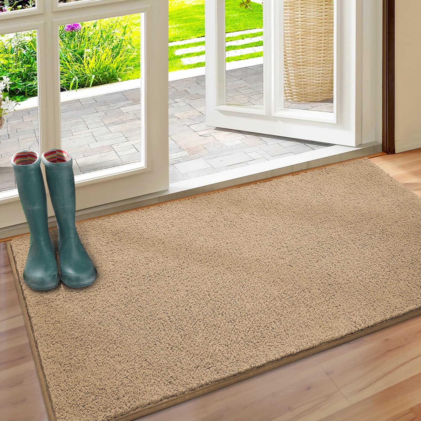 HOMEIDEAS Door Mats Indoor, 30x48 Super Absorbent Non Slip Rugs for Entryway, Front Back Welcome Doormat Dirt Trapper (Beige)