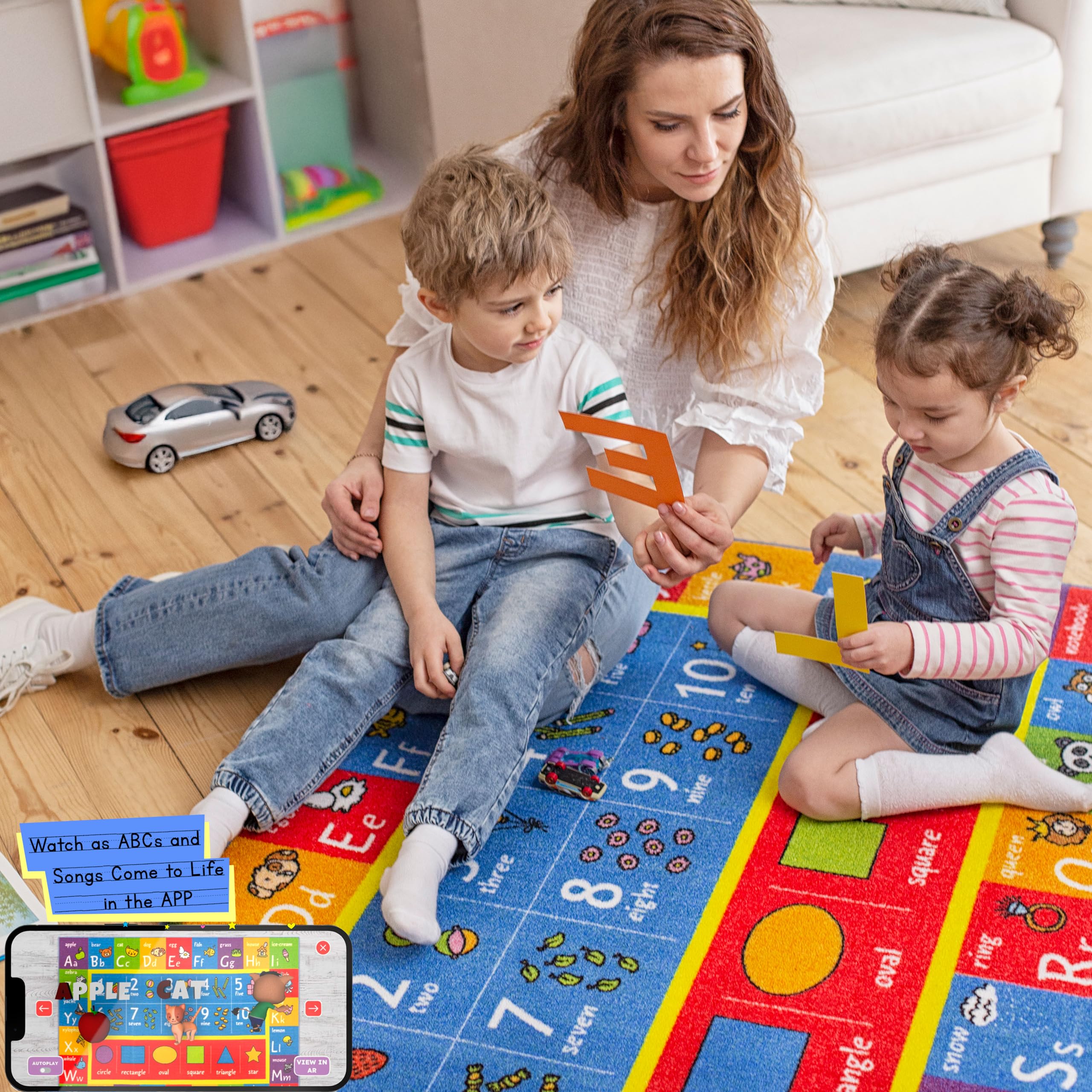 KC Cubs: Educational Rug: ABC Alphabet, Numbers & Shapes - 3x5 Playmat - Interactive Play, Activity Area Carpet, Bedroom-Classr