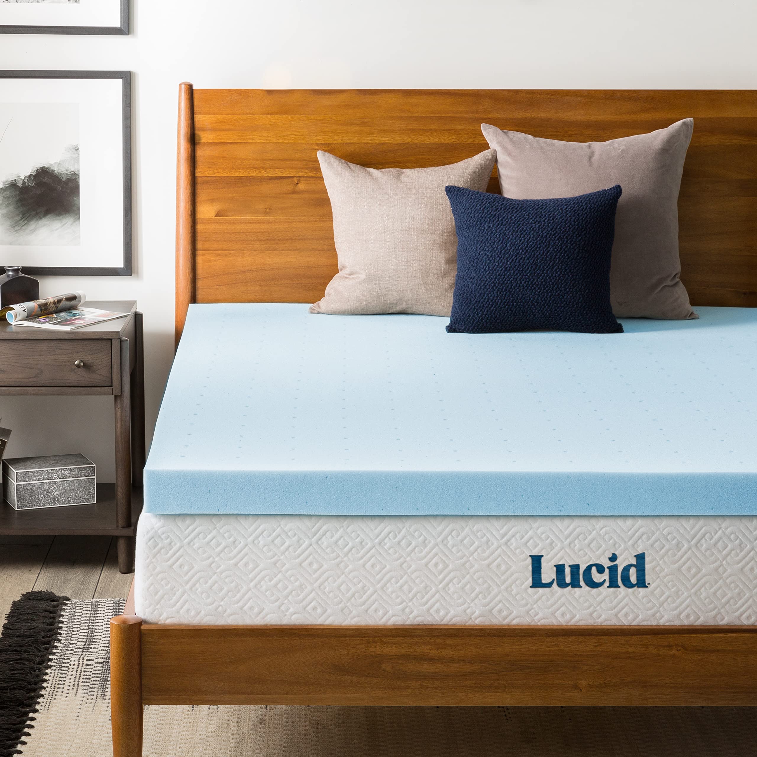 Lucid 3 Inch Mattress Topper Queen - Gel Infused Memory Foam - Memory Foam Mattress Topper Queen - Ventilated Design - CertiPur 