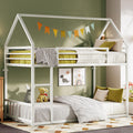 LIKIMIO Bunk Bed Twin XL Over Twin XL, Metal Bunk Bed Frame with Ladder and Guardrail, House Shaped with Metal Slats for Dormito
