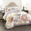 Lush Decor Aster Comforter Flower Pattern Reversible 5 Piece Lightweight Bedding Set, Coral & Navy, Full/Queen