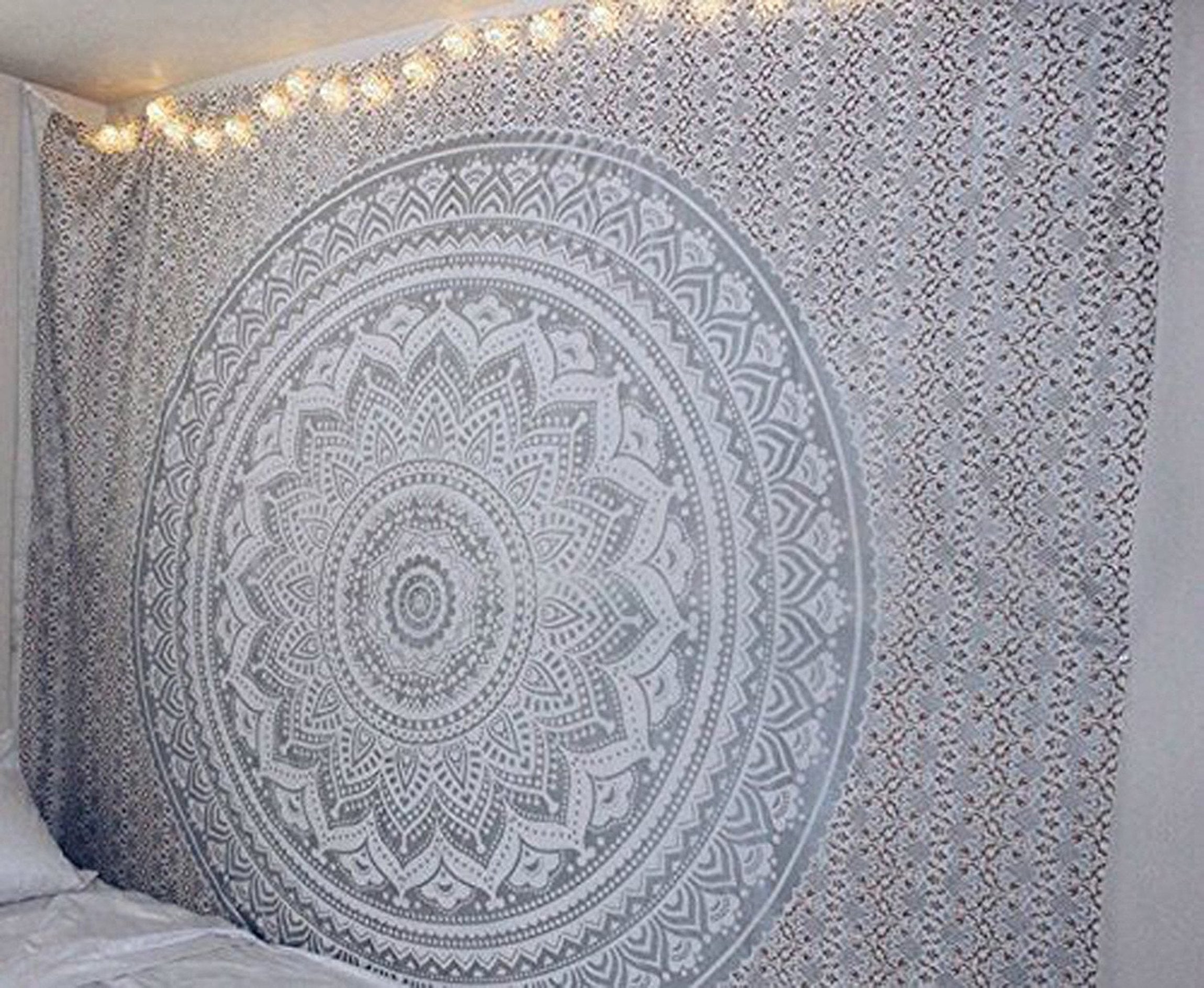 raajsee Glittering Silver Grey Tapestry Wall Hanging Mandala-Bohemian Room Decor-Indian Cotton Throw Hippie Tapestries -Queen be