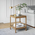 Nathan James 33301 Hayes Solid Wood Nightstand, Bedside, End or Side Table in Light Brown Wood Finish & glass Top with Open Stor
