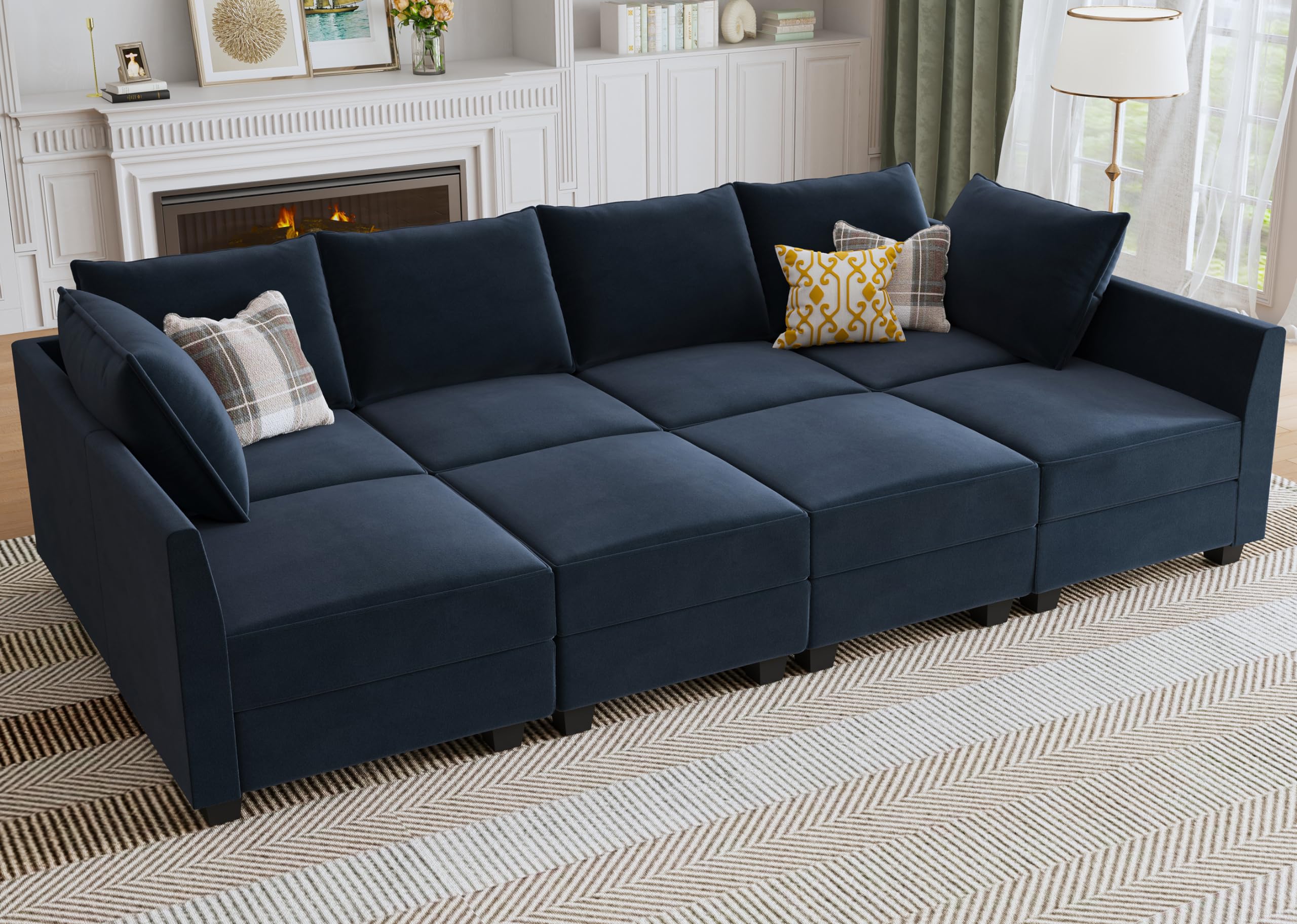 HONBAY Modular Sectional Sleeper Sofa Velvet Sectional Sleeper Couch with Storage Seats Oversized Sectional for Living Room,Dark