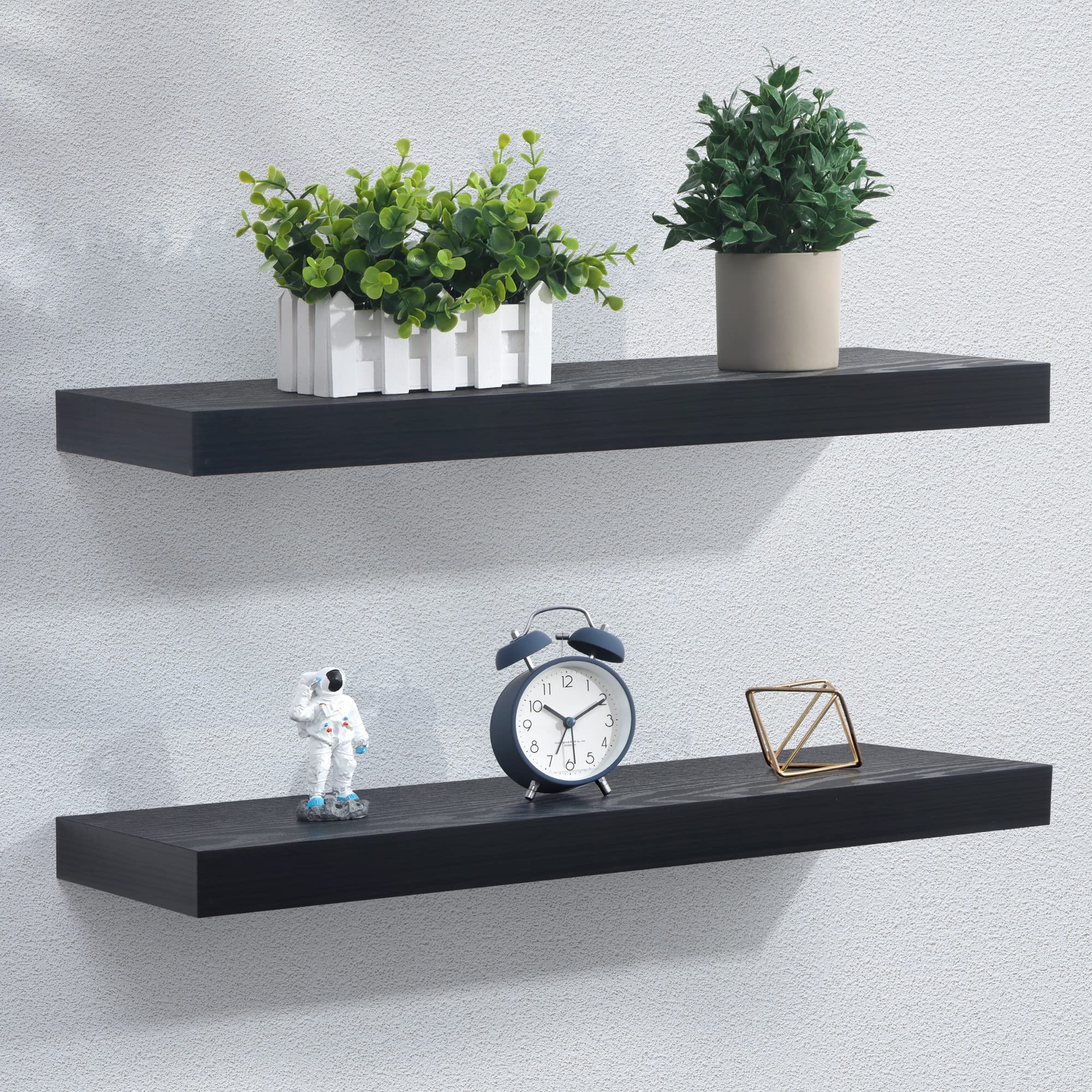 Floating Shelves - 2 Pack 9 Inch Rustic Wooden Wall Shelves - Extra Deeper & Thicker Wall Mounted Storage Shelf for Living Room,