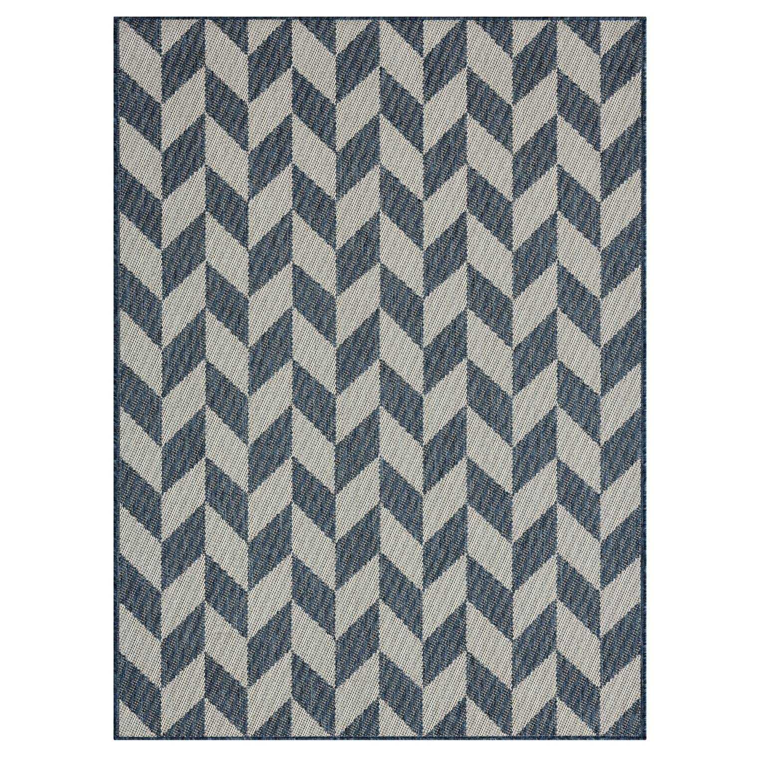 Nicole Miller New York Patio Country Calla Contemporary Herringbone Indoor/Outdoor Area Rug, Blue/Cream, 66x92