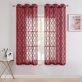 Bujasso Red Sheer Curtains 63 inch 2 Panels Geometric Embroidered Light Filtering Window Curtains for Living Room Bedroom Morocc