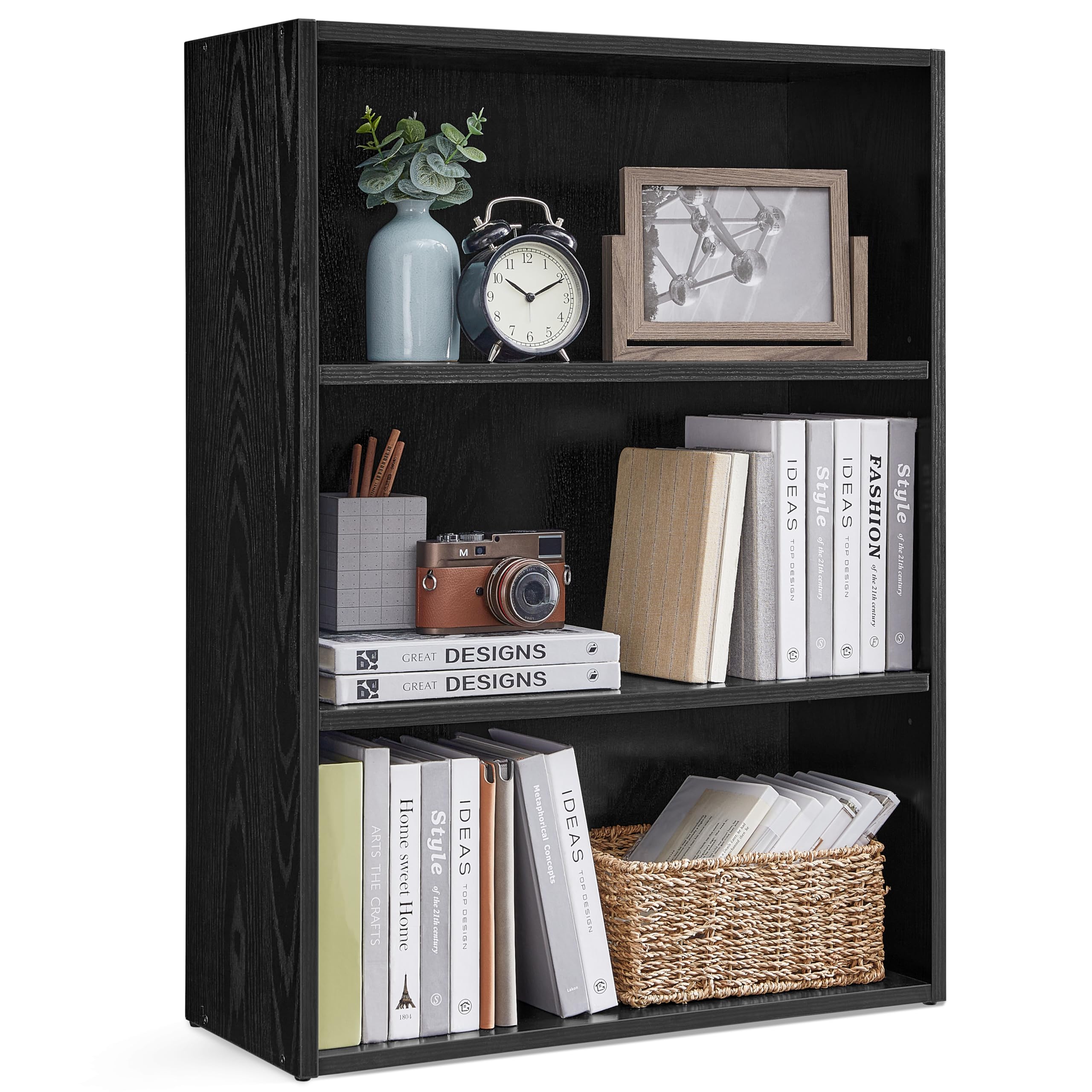 VASAGLE Bookshelf, 23.6 Inches Wide, 3-Tier Open Bookcase with Adjustable Storage Shelves, Floor Standing Unit, Ebony Black ULBC