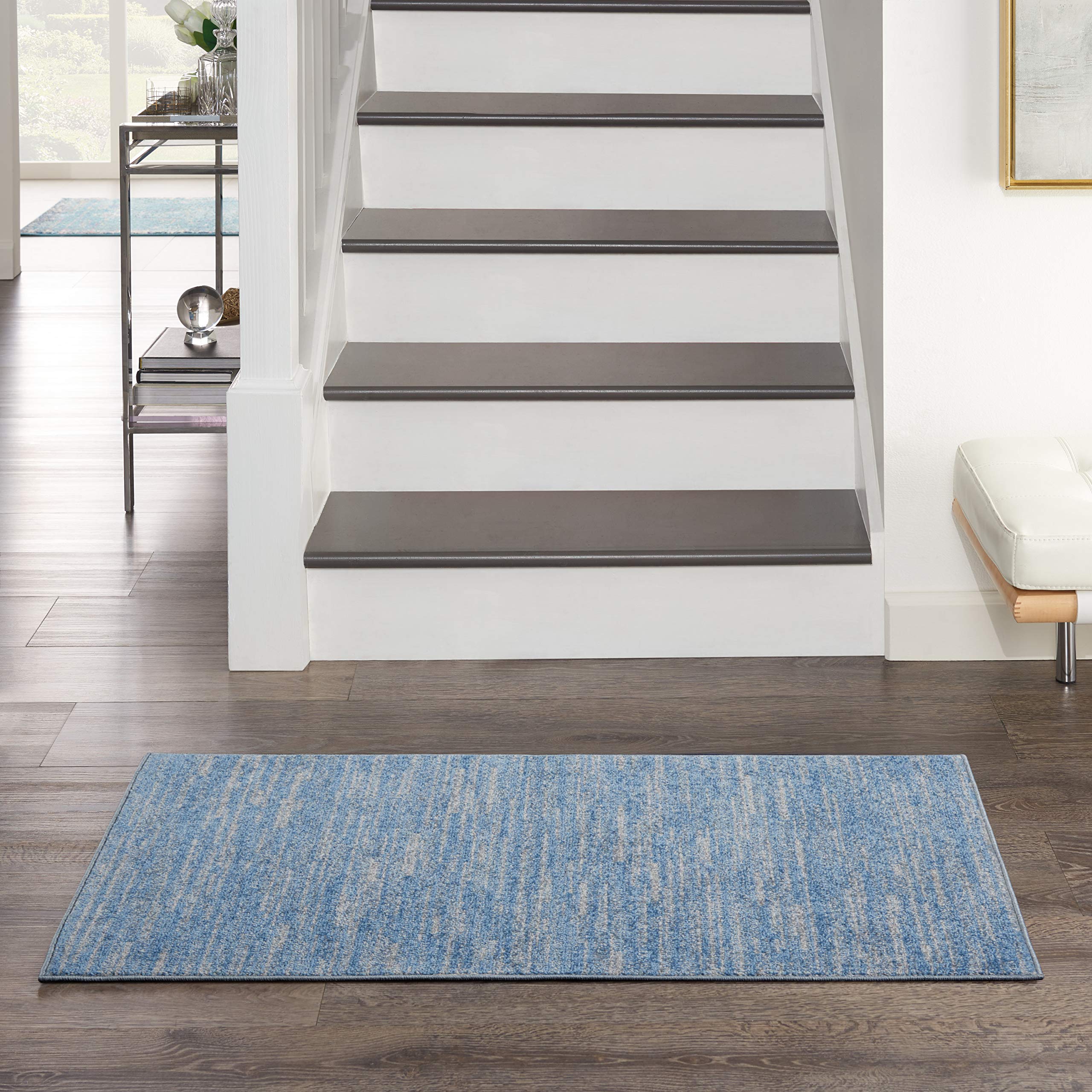 Nourison Essentials Indoor/Outdoor Blue/Grey 2 x 4 Area Rug, Easy Cleaning, Non Shedding, Bed Room, Living Room, Dining Room, 