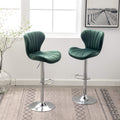 Roundhill Furniture Ellston Velvet Adjustable Swivel Barstools in Green, Set of 2