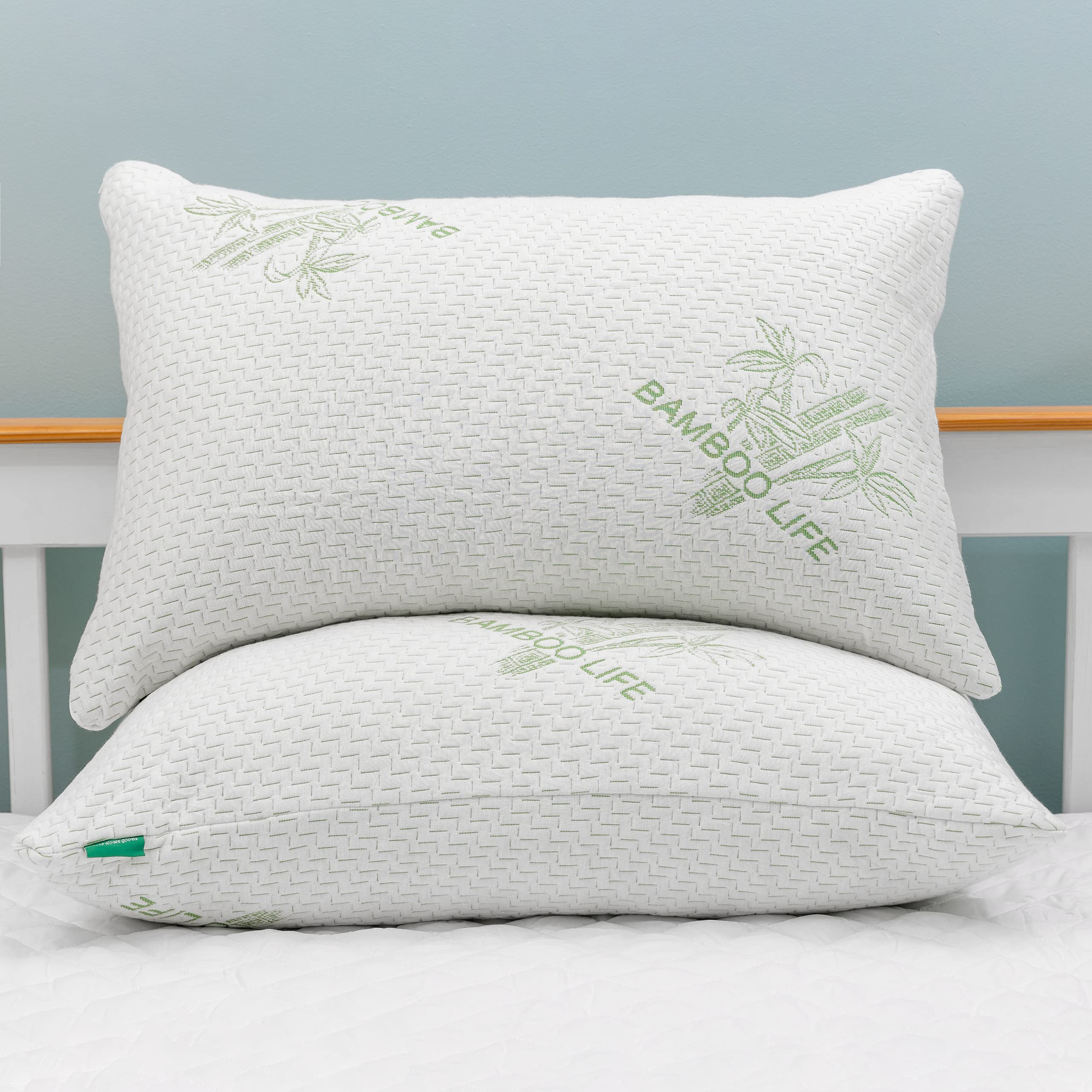 2 Pack Queen Size Rayon Derived from Bamboo Pillow, Shredded Memory Foam Bed Pillows Sets for Side, Back and Stomach Sleepers, W