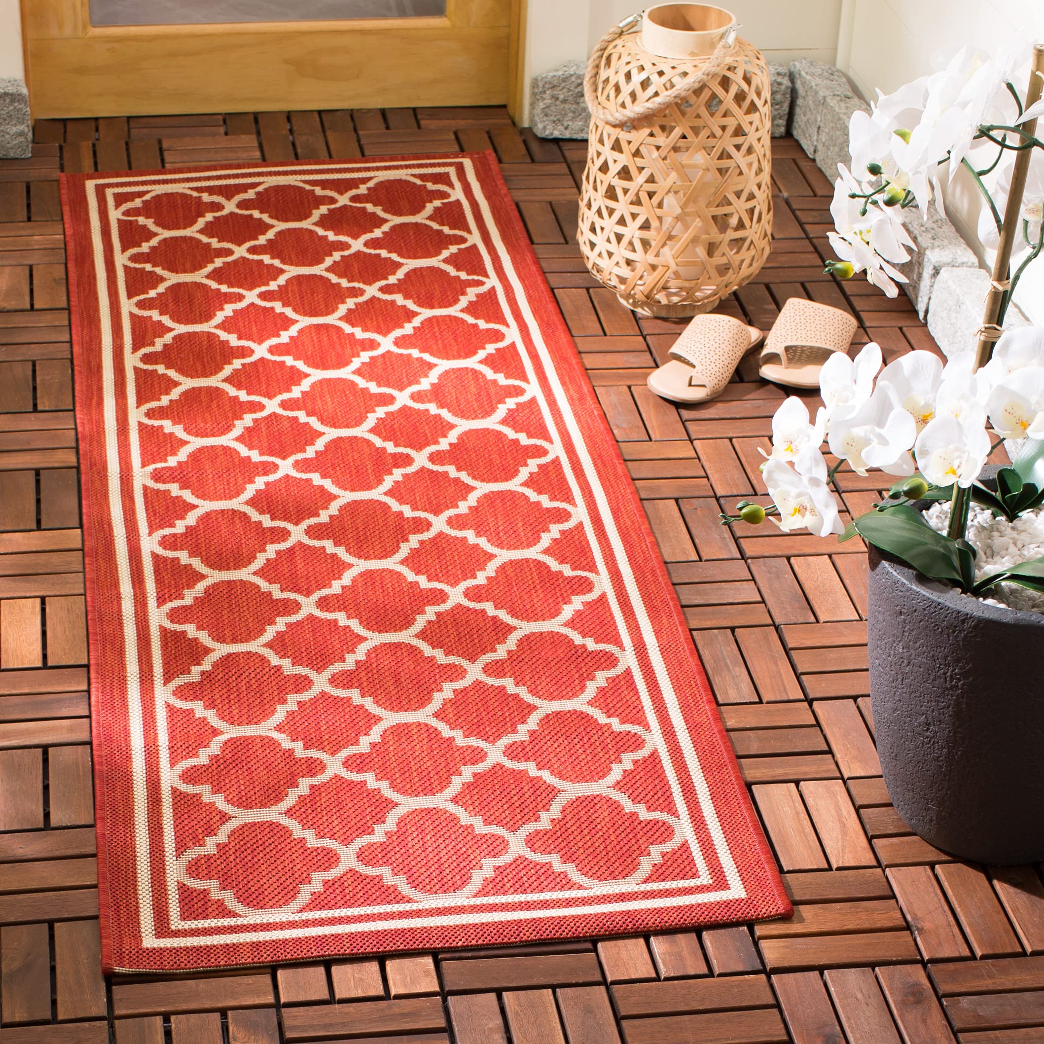SAFAVIEH Courtyard Collection 23 x 10 Red/Bone CY6918 Trellis Indoor/ Outdoor Waterproof Easy Cleaning Patio Backyard Mudroom 