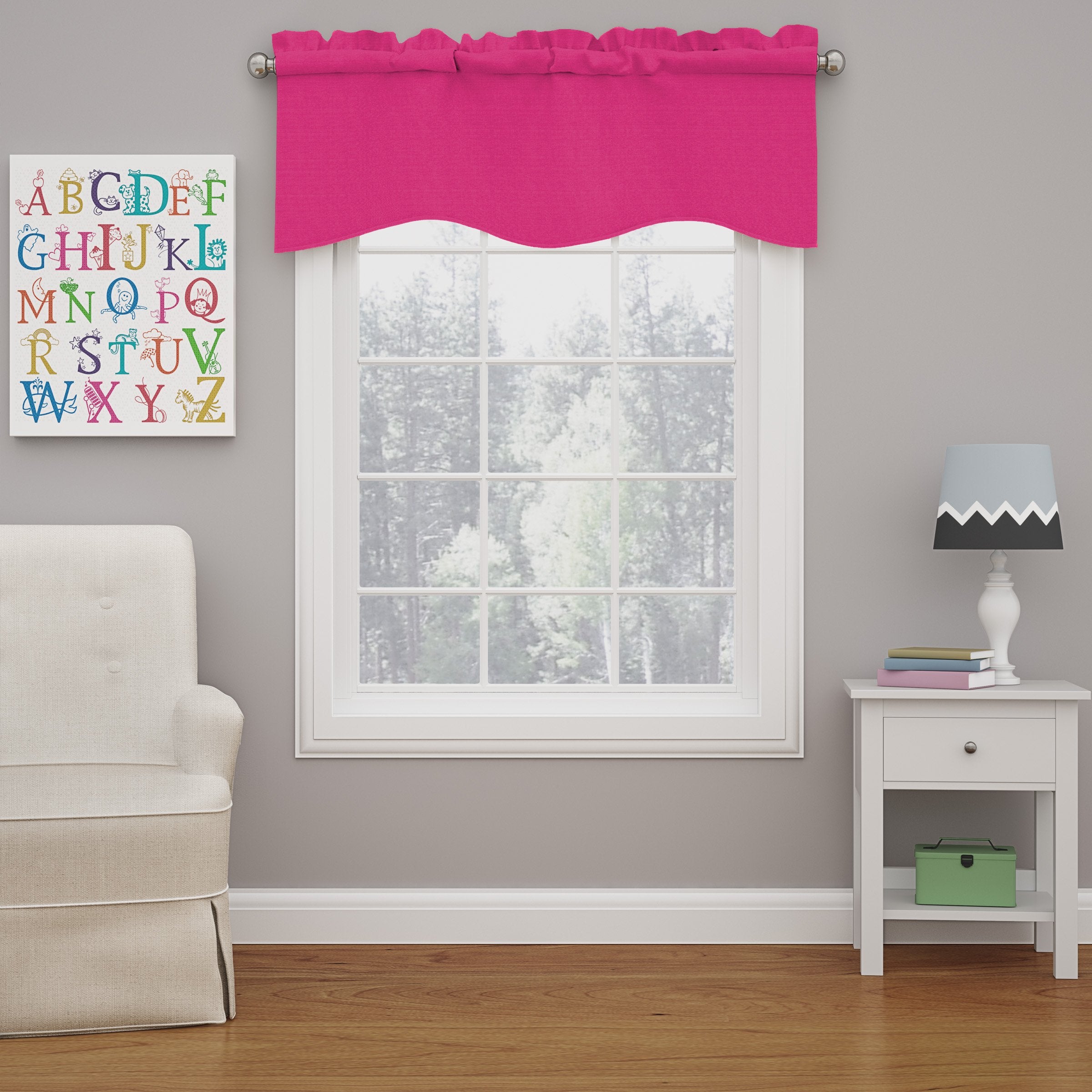 ECLIPSE Kendall Modern Scalloped Valance Rod Pocket Window Curtain for Kitchen or Bathroom , Raspberry, 42 x 18