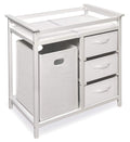 Badger Basket Modern Baby Changing Table with Laundry Hamper, 3 Storage Drawers and Pad, Diaper Change Station - White/White